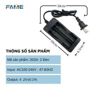 Bộ sạc pin 18650 lithium 202A-2 Đèn 2 khe cắm, Có thể sạc ngược đầu pin, đế sạc nhanh độc lập, cắm trực tiếp