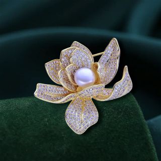 Ghim Trâm Cài Áo Hoa Sen Vàng Đính Đá zircon Thanh Lịch Sang Trọng Phong Cách Mới Cho Nam nữ (4.5cm)