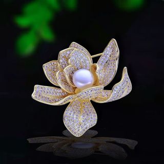 Ghim Trâm Cài Áo Hoa Sen Vàng Đính Đá zircon Thanh Lịch Sang Trọng Phong Cách Mới Cho Nam nữ (4.5cm)