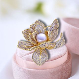 Ghim Trâm Cài Áo Hoa Sen Vàng Đính Đá zircon Thanh Lịch Sang Trọng Phong Cách Mới Cho Nam nữ (4.5cm)