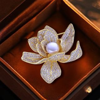 Ghim Trâm Cài Áo Hoa Sen Vàng Đính Đá zircon Thanh Lịch Sang Trọng Phong Cách Mới Cho Nam nữ (4.5cm)
