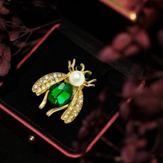 Trâm Cài Áo (nam châm) Hình Chú Ong Xanh lá Đính Đá zircon, Hạt Trai giả Thanh Lịch Phong Cách Mới Cho Nam nữ (4cm)