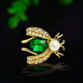 Trâm Cài Áo (nam châm) Hình Chú Ong Xanh lá Đính Đá zircon, Hạt Trai giả Thanh Lịch Phong Cách Mới Cho Nam nữ (4cm)