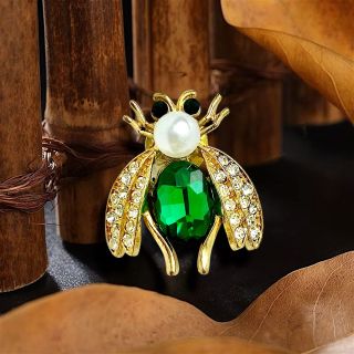 Trâm Cài Áo (nam châm) Hình Chú Ong Xanh lá Đính Đá zircon, Hạt Trai giả Thanh Lịch Phong Cách Mới Cho Nam nữ (4cm)