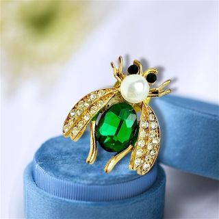 Trâm Cài Áo (nam châm) Hình Chú Ong Xanh lá Đính Đá zircon, Hạt Trai giả Thanh Lịch Phong Cách Mới Cho Nam nữ (4cm)