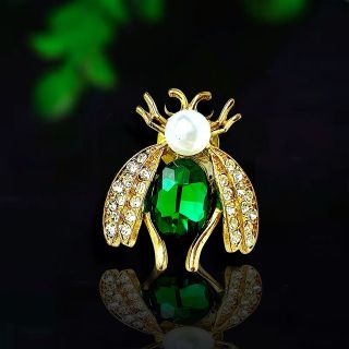 Trâm Cài Áo (nam châm) Hình Chú Ong Xanh lá Đính Đá zircon, Hạt Trai giả Thanh Lịch Phong Cách Mới Cho Nam nữ (4cm)