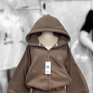 Áo khoác hoodie zip nỉ bông dây kéo form Boxy Thêu Logo ON Unisex Nam Nữ Bo chun , mũ rộng 2 lớp
