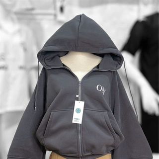 Áo khoác hoodie zip nỉ bông dây kéo form Boxy Thêu Logo ON Unisex Nam Nữ Bo chun , mũ rộng 2 lớp