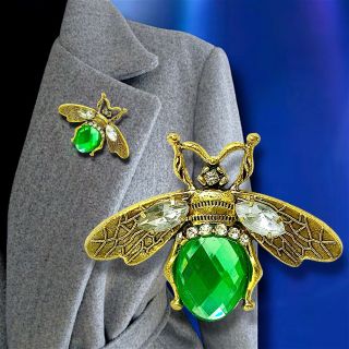 Trâm Cài Áo Nam Châm Hình Chú Ong Xanh lá Đính Đá zircon Thanh Lịch Phong Cách Mới Cho Nam nữ (4.3cm)