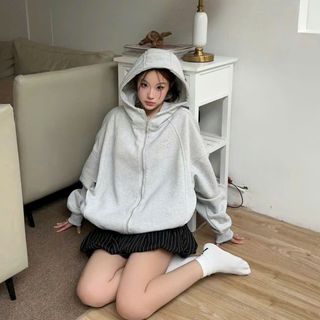 Áo khoác hoodie zip unisex form rộng chất nỉ thêu CATTEEIUS hottrend