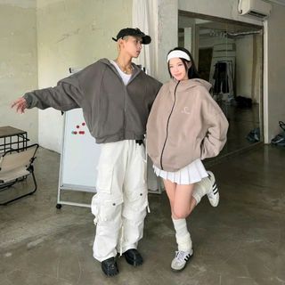 Áo khoác hoodie zip unisex form rộng chất nỉ thêu CATTEEIUS hottrend