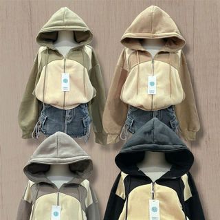 Áo khoác form lửng, dây kéo cao, nón to, phối 2 màu chất nỉ bông dày mịn freesize dưới 60kg