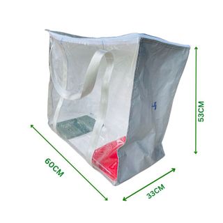 Túi Bạt Nắp Vuông Đựng Đồ, Chống Nước - Trắng Xám - Kích thước 60cm x 53cm x 33cm - Dây kéo màu đen hoặc màu trắng
