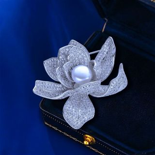 Ghim Trâm Cài Áo Hoa Sen Bạc Đính Đá zircon Thanh Lịch Sang Trọng Phong Cách Mới Cho Nam nữ (4.5cm)