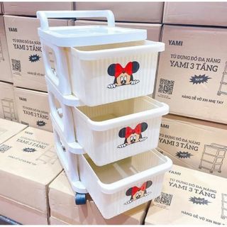 Kệ đồ 3 tầng có bánh xe - MICKEY ĐỎ
