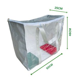 Túi Bạt Nắp Vuông Đựng Đồ, Chống Nước - Trắng Xám - Kích thước 50cm x 46cm x 25cm - Dây kéo màu đen hoặc màu trắng