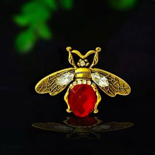 Ghim Trâm Cài Áo Hình Chú Ong Đỏ Đính Đá zircon Thanh Lịch Phong Cách Mới Cho Nam nữ (4.3cm)