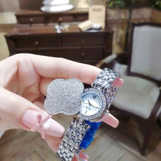 ĐỒNG HỒ NỮ CHÍNH HÃNG SCOTTIE DÂY THÉP MẶT CỎ BỐN LÁ NẮP FULLBOX