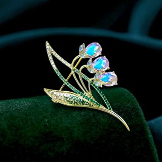 Ghim Trâm Cài Áo Hoa Chuông Xanh Lá Đính Đá zircon Sang Trọng Phong Cách Mới Cho Nam nữ (6cm)