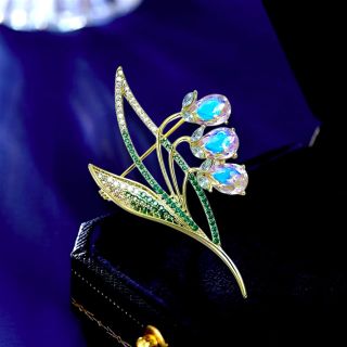 Ghim Trâm Cài Áo Hoa Chuông Xanh Lá Đính Đá zircon Sang Trọng Phong Cách Mới Cho Nam nữ (6cm)