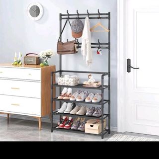 Kệ giày chữ L 4 tầng có giá treo đồ (TQ)