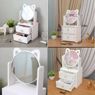 Kệ mỹ phẩm GỖ 2 ngăn Gương tai mèo