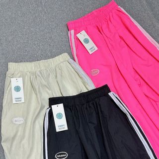 Quần Ống Rộng Dây Rút Lai Chất Dù Nhăn Phối 2 Sọc Logo Thêu Fallhekmes freesize dưới 65kg