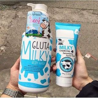 Sữa Tắm Con Bò Gluta Milky Thái Lan 800ml Tặng Sữa Rửa Mặt