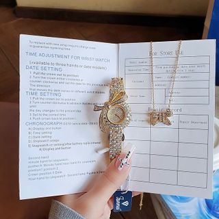 SET ĐỒNG HỒ NỮ CHÍNH HÃNG FUNMEI MẶT NƠ FULL ĐÁ FULLBOX TEM