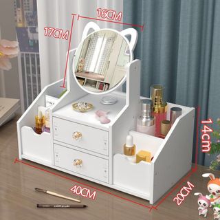 Kệ mỹ phẩm Gỗ 6 ngăn gương Tai Mèo