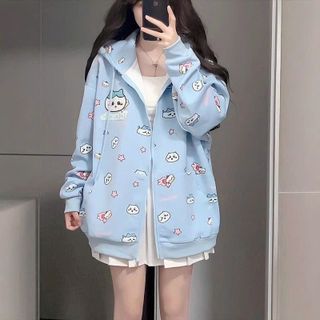 Áo Khoác Nỉ Bông In 3D Họa Tiết Hoạt Hình Chiikawa Đáng Yêu Freesize Dưới 68kg