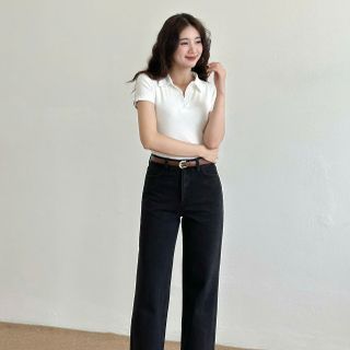 Quần Jeans Nữ Lưng Cao Ống Suông Rộng Màu Xám Đen L-07