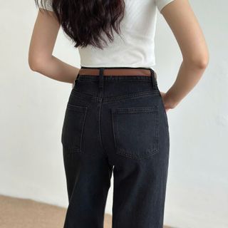 Quần Jeans Nữ Lưng Cao Ống Suông Rộng Màu Xám Đen L-07