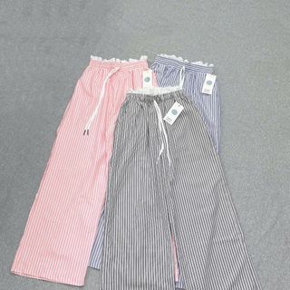Quần Ống Rộng Nữ Vải Kate Sọc Chỉ Lưng Thun Phối Ren Bèo Dáng Suông Dài Phong Cách Freesize dưới 63kg