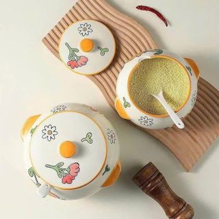 HỦ GỐM SÀNH SỨ CÓ NẮP KÈM MUỖNG 1400ML