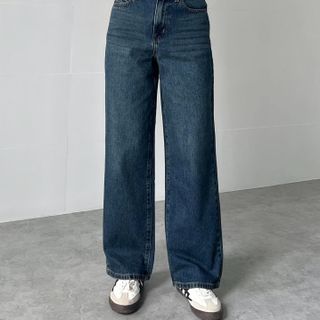Quần Jeans Suông Xanh Trầm Ánh Rêu, Ống Rộng Vừa, Lưng Cao, Đứng Form Tốt L-03B