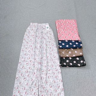 Quần Dài Ống Rộng Họa Tiết Mèo Hello Kitty Dễ Thương, Chất Vải Lụa Mềm Mịn Thoáng Thoải Mái Freesize dưới 63kg