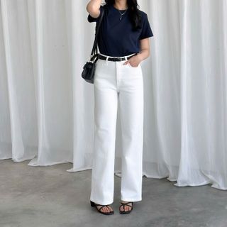 Quần Jeans Nữ REDE LD-01E Ống Suông Rộng, Lưng Cao, Denim Trắng Dày Dặn Sang Trọng