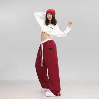 Quần Dài Ống Suông Streetwear Unisex Chất Vải 2 Da Cao Cấp, Lưng Thun Phối Màu Logo Thêu Sắc Nét