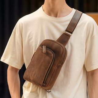 Túi đeo trước ngực nam da bò thật 6709