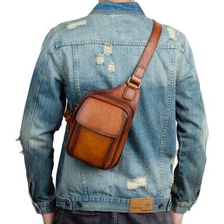Túi đeo trước ngực nam da bò thật 12048
