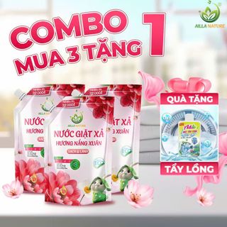 3 Túi Nước Giặt Xả Kháng Khuẩn Ailla Nature 2kg Hương Nắng Xuân Lưu Hương 72H, Sạch Sâu, Lành Tính