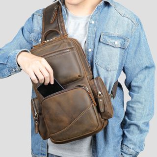 Túi đeo trước ngực nam da bò thật 9191