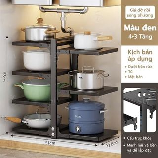 Kệ để xoong nồi chảo nhiều tầng, kệ gầm bếp đa năng chịu lực tốt