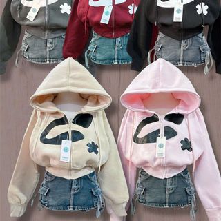 Áo Khoác Nỉ Bông Dáng Lửng In Hoa Nón Rộng Có Túi Trong , Tay Xỏ NgÓN Chống Nắng Tốt - Freesize Dưới 60kg