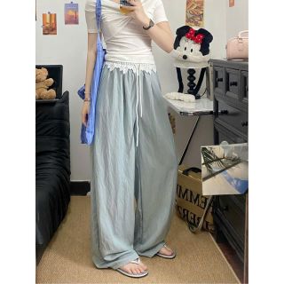 Quần Ống Rộng Trơn Phối Lưng Ren Chất Dù Nhăn Mịn Mát Freesize Dưới 63kg