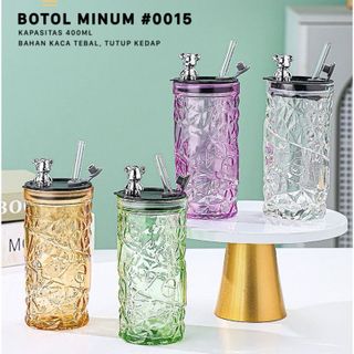 Bình nước thủy tinh Kim cương nắp gấu 400ml