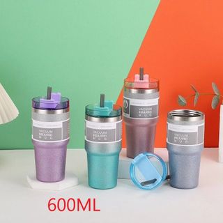 Bình Giữ Nhiệt inox Sơn Nhũ kim tuyến có ống hút 600ML