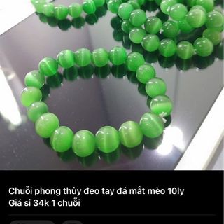 Chuỗi đeo tay phong thủy xanh lá vòng tay đá mắt mèo 10 li