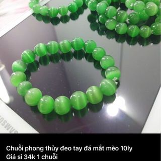 Chuỗi đeo tay phong thủy xanh lá vòng tay đá mắt mèo 10 li